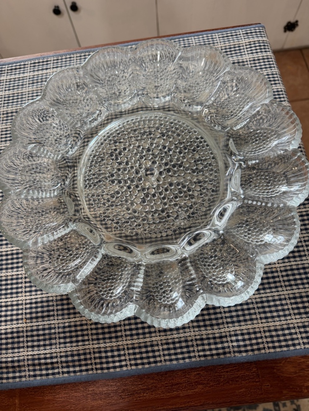 Vintage Glass Indiana Clear Hobnail Deviled Egg Platter (or) Server